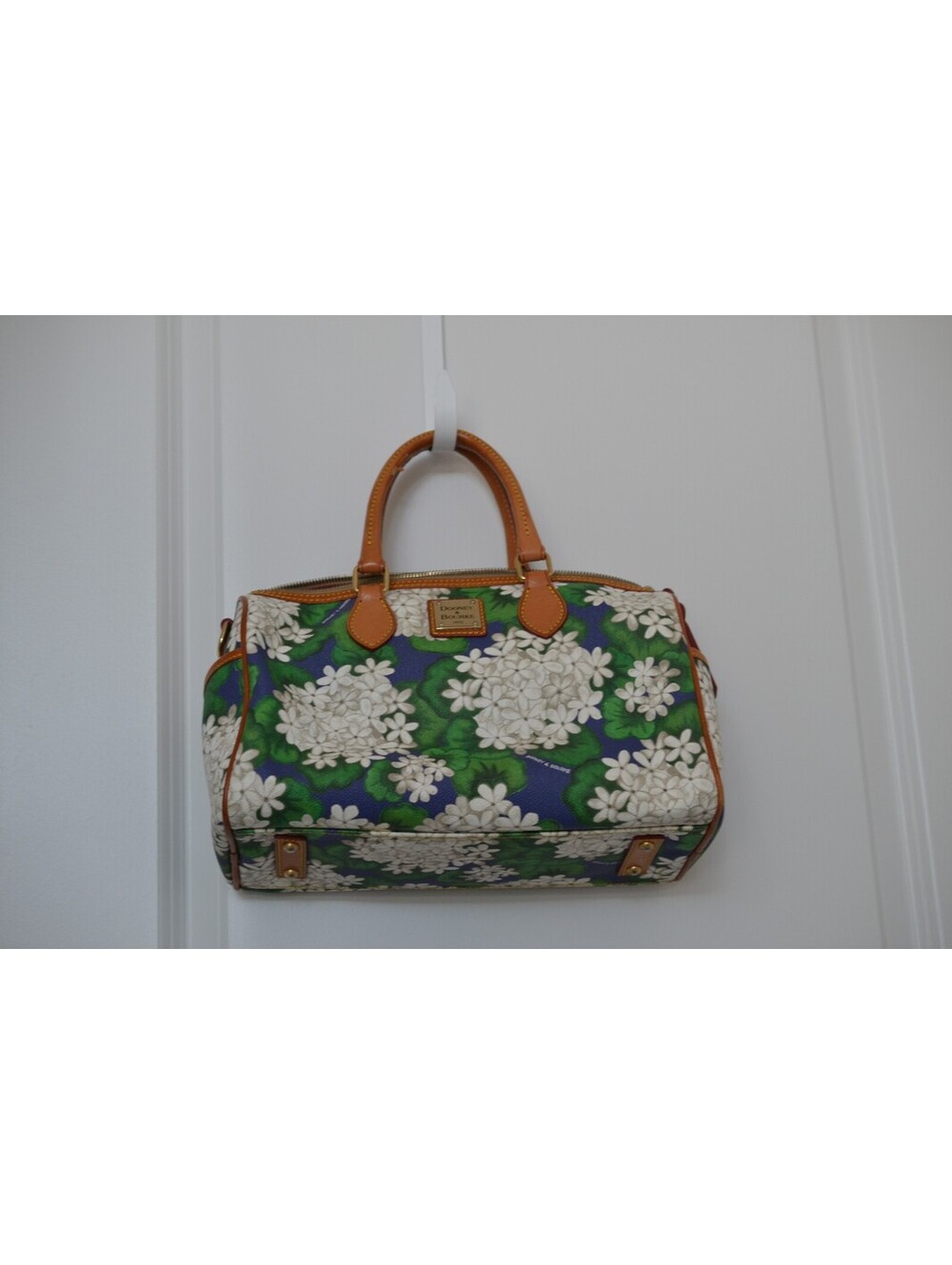 Dooney & Bourke Hydrangea Floral Satchel Blue Green Leather Strap Y2K